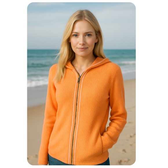 TOMMY HILFIGER Full Zip Orange Sweater Hoodie Size Small - Picture 2 of 9